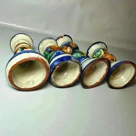 Hand-Painted E. Ortiz Mexican Pottery Candle Holders Mismatched Set Of 4 - Picture 9 of 12